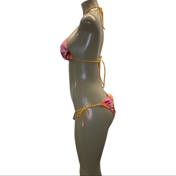 Indecent Proposal Bright Floral Print Side Ties Bikini Set Made in USA NWT - Picture 2 of 3